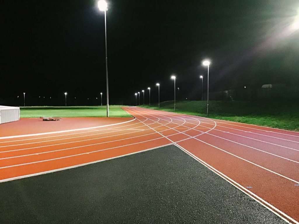 Athletics Track LED Floodlight on a Dark Night